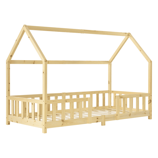 Cama de criança Sisimiut pinho forma de casa 90x200 cm pinho natural en.casa