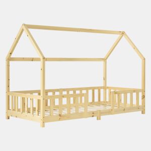 Cama de criança Sisimiut pinho forma de casa 90x200 cm pinho natural en.casa