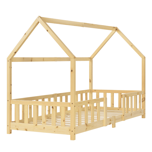 Cama de criança Sisimiut pinho forma de casa 90x200 cm pinho natural en.casa