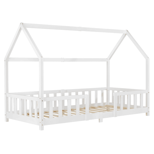 Cama de criança Sisimiut forma de casa pinho 90x200 cm branco mate en.casa