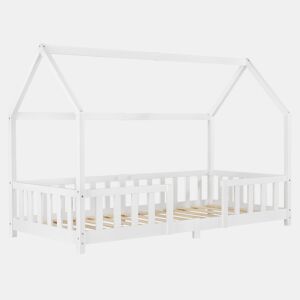 Cama de criança Sisimiut forma de casa pinho 90x200 cm branco mate en.casa