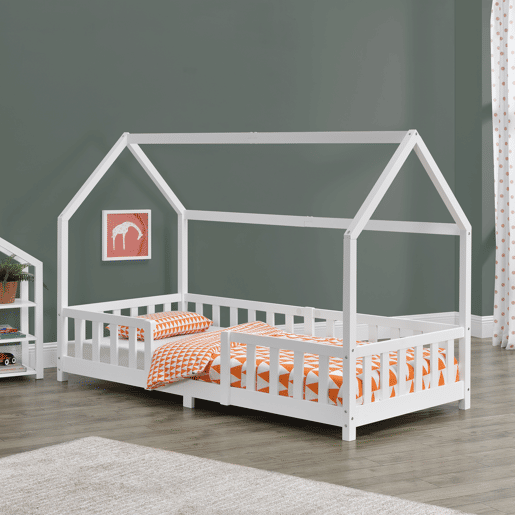 Cama de criança Sisimiut forma de casa pinho 90x200 cm branco mate en.casa