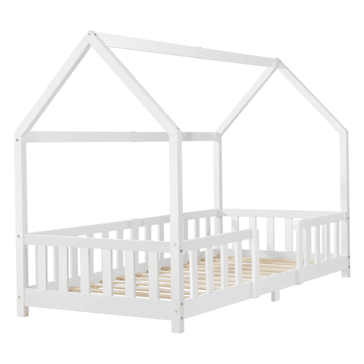 Cama de criança Sisimiut forma de casa pinho 90x200 cm branco mate en.casa