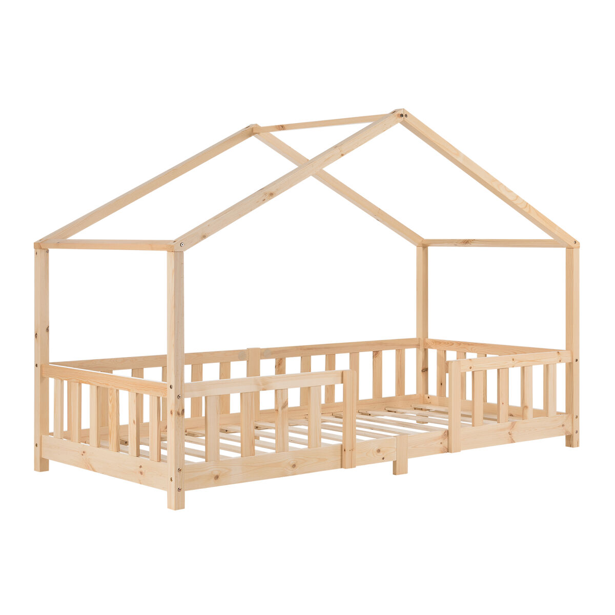 Cama para niños treviolo forma de casa pino 90x200 cm natural [en.casa]
