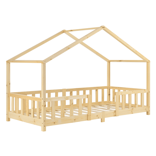 Cama de criança Treviolo em forma de casa de pinho 90x200 cm pinho natural en.casa.