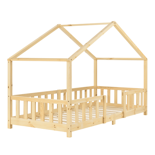 Cama de criança Treviolo em forma de casa de pinho 90x200 cm pinho natural en.casa.