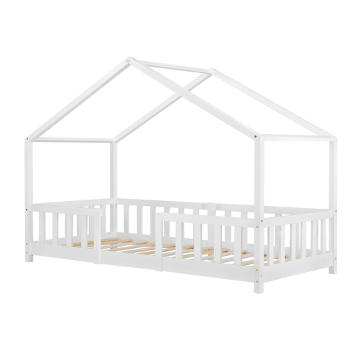 Cama de criança Treviolo forma de casa pinho + colchão 80x160 cm - Branco en.casa