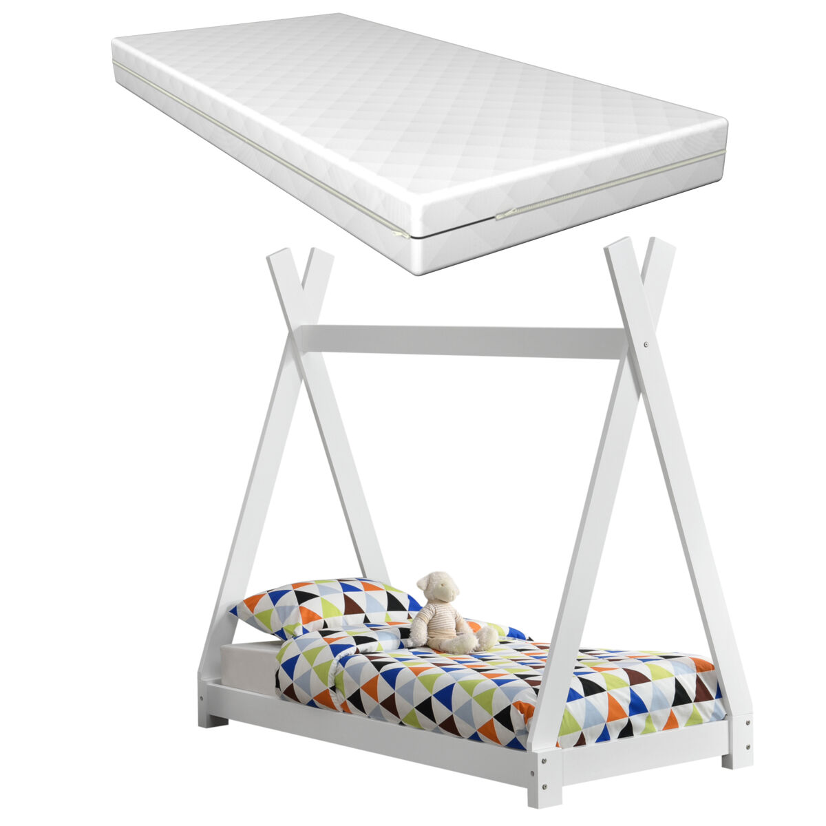 Cama para niños Onejda con colchón Pino 76x148