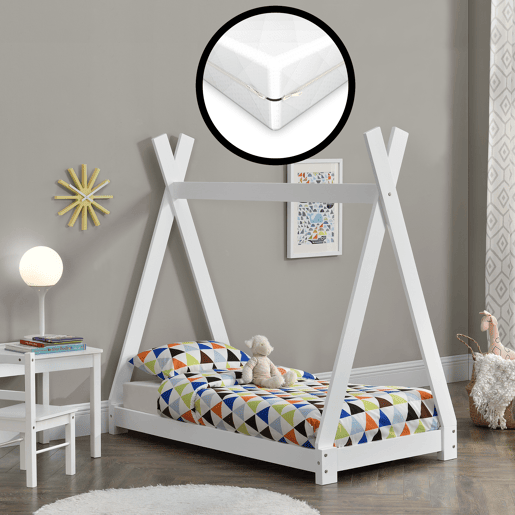 Cama de criança Onejda com colchão Pine 70 x 140 cm Branco en.casa neu.haus.