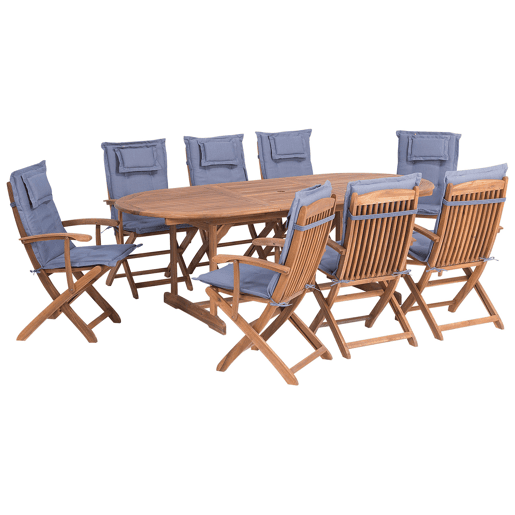 Conjunto de refeições de jardim 8 lugares MAUI com almofadas Madeira de acácia Azul