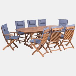 Conjunto de refeições de jardim 8 lugares MAUI com almofadas Madeira de acácia Azul