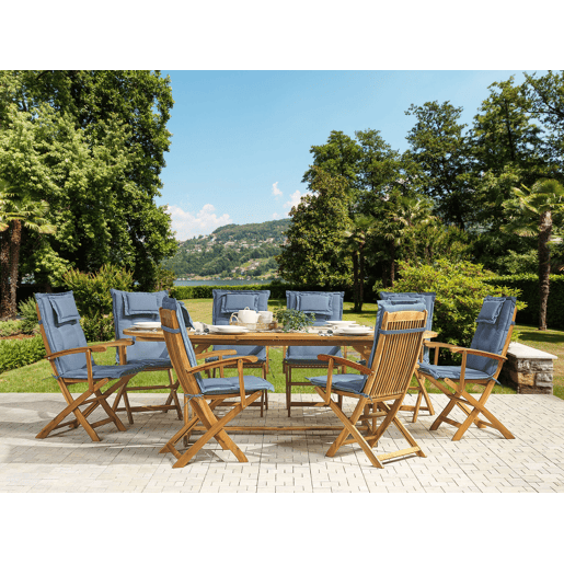 Conjunto de refeições de jardim 8 lugares MAUI com almofadas Madeira de acácia Azul