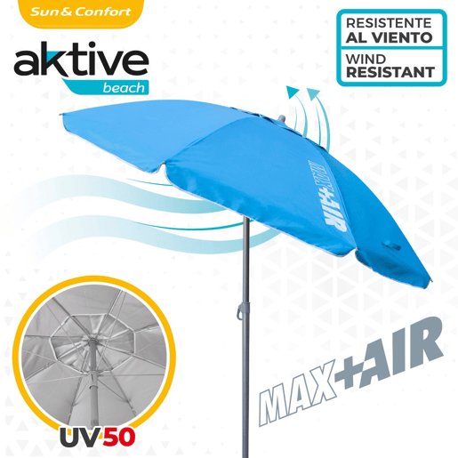 Guarda-sol à prova de vento Ø220 cm com vara basculante e proteção UV50 Aktive