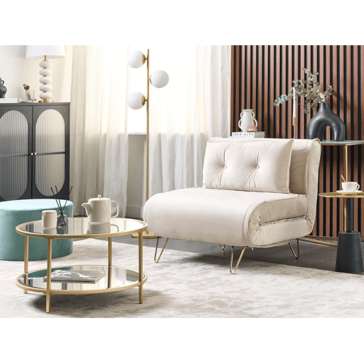 Sofá-cama individual VESTFOLD Veludo Creme
