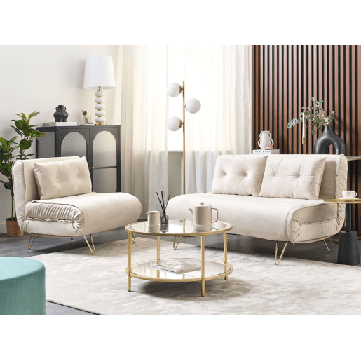 Sofá-cama individual VESTFOLD Veludo Creme