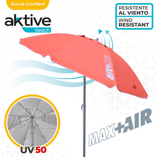 Guarda-sol à prova de vento Ø220 cm com mastro reclinável e proteção UV50 Aktive