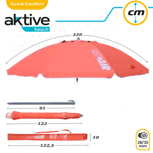 Guarda-sol à prova de vento Ø220 cm com mastro reclinável e proteção UV50 Aktive