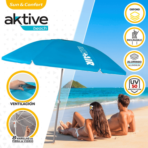 Guarda-sol à prova de vento Ø220 cm com vara reclinável e revestimento UV50 Aktive