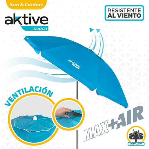 Guarda-sol à prova de vento Ø220 cm com vara reclinável e revestimento UV50 Aktive