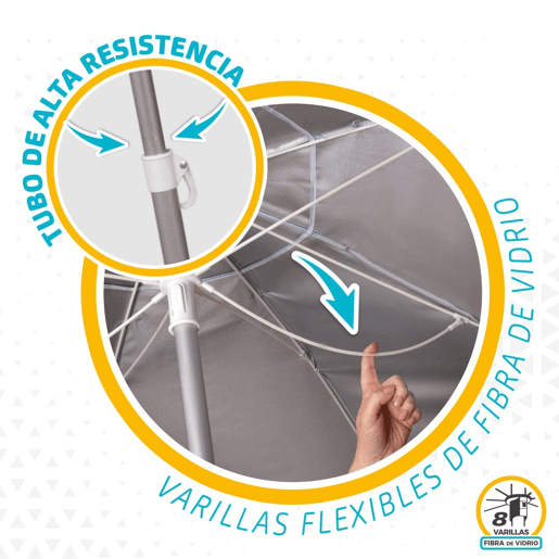 Guarda-sol à prova de vento Ø220 cm com vara reclinável e revestimento UV50 Aktive