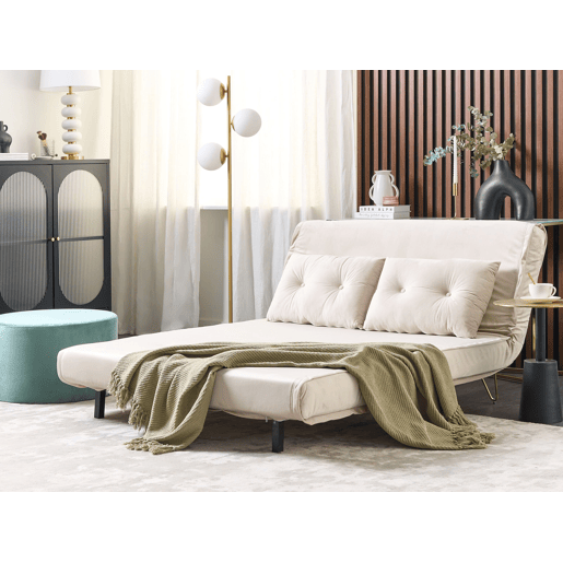 Sofá-cama VESTFOLD Veludo Creme 2 lugares