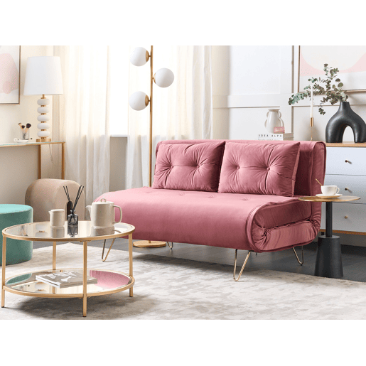 Sofá-cama VESTFOLD Veludo Rosa 2 lugares