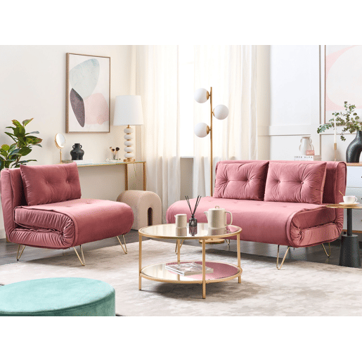 Sofá-cama VESTFOLD Veludo Rosa 2 lugares