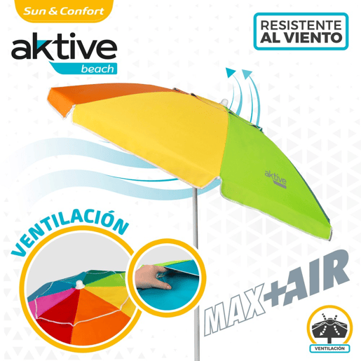 Guarda-sol de praia teto ventilado de 200 cm + proteção UV50 Aktive Beach