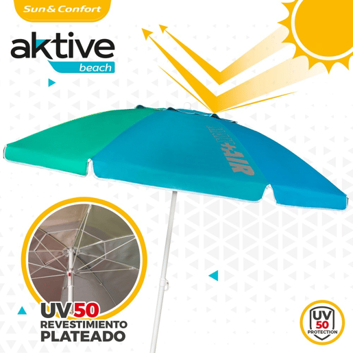 Guarda-sol de praia teto ventilado de 200 cm + proteção UV50 Aktive Beach