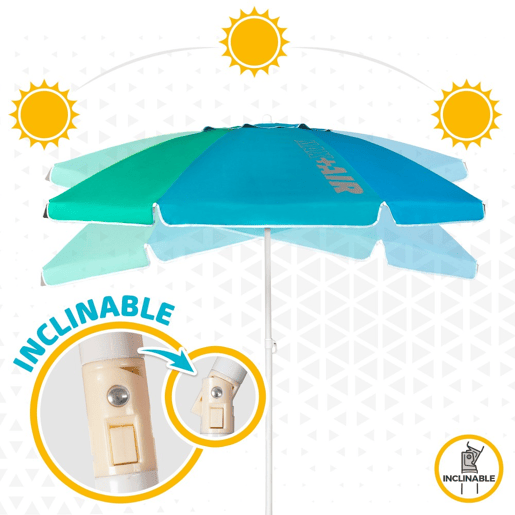 Guarda-sol de praia teto ventilado de 200 cm + proteção UV50 Aktive Beach