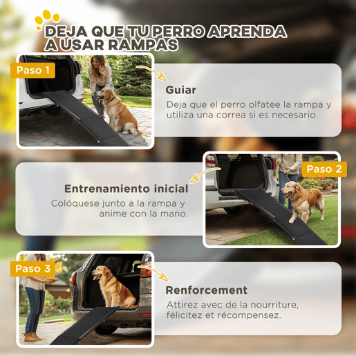PawHut Rampa Dobrável para Cães Rampa para Animais de Estimação com Superfície Antiderrapante Alça e Gancho Carga Máxima 60 kg 158x43,5x2,5 cm Preto