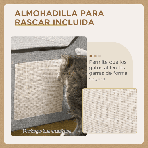 PawHut Casa para Gatos Cama para Gatos Interior com Almofada para Arranhar Almofada Macia e Bola Suspensa 65x41x45,5 cm Cinza