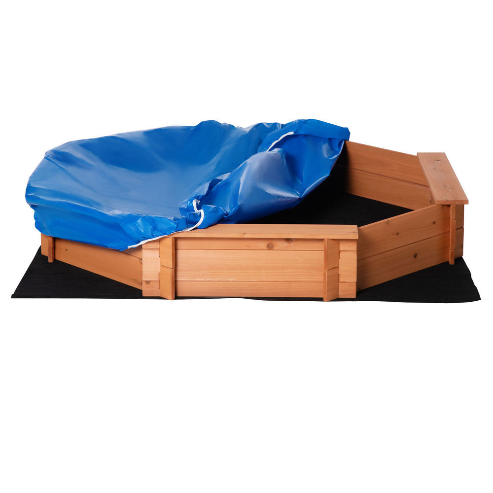 Outsunny arenero de madera para niños arenero infantil octágono con cubierta de poliéster y tela no tejida juego para niños de 3-8 años para patio jardín 139,5x139,5x21,5 cm rojo y azul