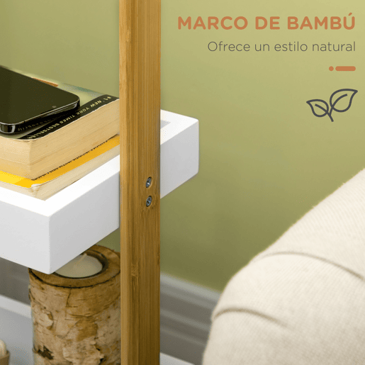 HOMCOM Carrinho de Armazenamento Estreito em Bambu com Rodas, Auxiliar de Cozinha com 3 Cestos e Pega para Sala de Estar ou Casa de Banho 28x18x75 cm Branco e Natural
