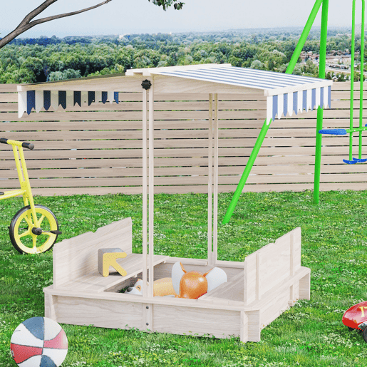Outsunny Caixa de Areia de Madeira para Crianças acima de 3 Anos com Banco Toldo Ajustável Removível 106x106x121cm Carga 50kg Madeira Outsunny Caixa de Areia de Madeira para Crianças acima de 3 Anos com Banco Toldo Ajustável Removível 106x106x121cm Carga 50kg Madeira