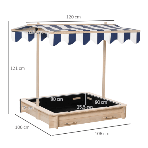 Outsunny Caixa de Areia de Madeira para Crianças acima de 3 Anos com Banco Toldo Ajustável Removível 106x106x121cm Carga 50kg Madeira Outsunny Caixa de Areia de Madeira para Crianças acima de 3 Anos com Banco Toldo Ajustável Removível 106x106x121cm Carga 50kg Madeira
