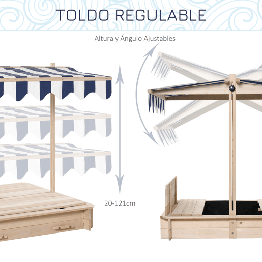 Outsunny Caixa de Areia de Madeira para Crianças acima de 3 Anos com Banco Toldo Ajustável Removível 106x106x121cm Carga 50kg Madeira Outsunny Caixa de Areia de Madeira para Crianças acima de 3 Anos com Banco Toldo Ajustável Removível 106x106x121cm Carga 50kg Madeira