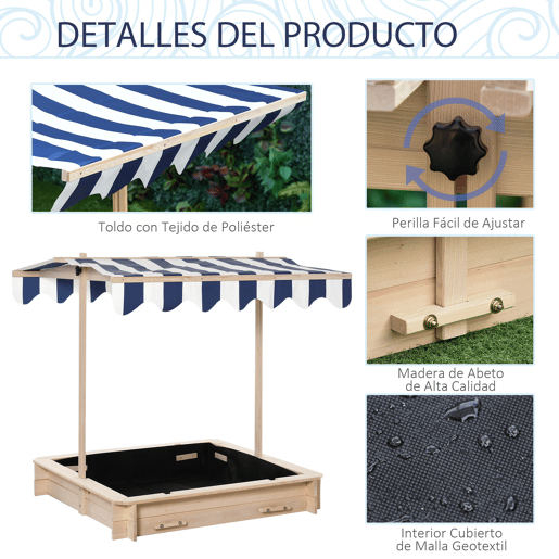 Outsunny Caixa de Areia de Madeira para Crianças acima de 3 Anos com Banco Toldo Ajustável Removível 106x106x121cm Carga 50kg Madeira Outsunny Caixa de Areia de Madeira para Crianças acima de 3 Anos com Banco Toldo Ajustável Removível 106x106x121cm Carga 50kg Madeira