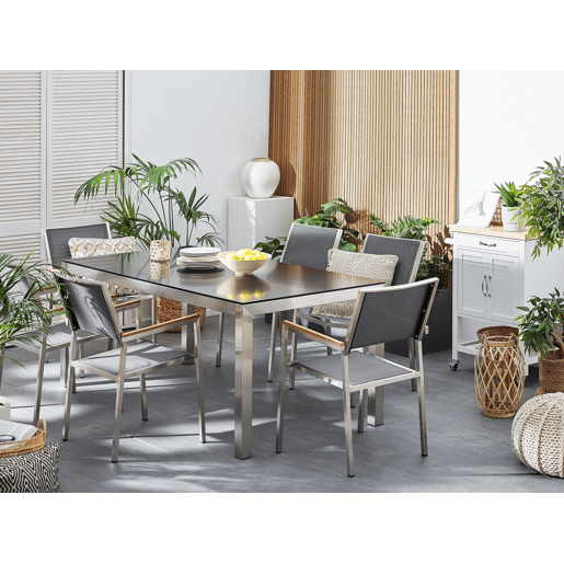 Mesa de refeição de jardim GROSSETO 180 cm 90 cm Polido Granito Preto