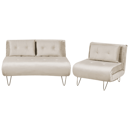 Conjunto de sala de estar VESTFOLD Veludo Creme 3 lugares