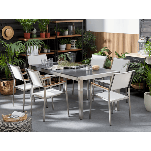 Mesa de refeição de jardim GROSSETO 180 cm 90 cm Flameado Granito Cinzento grafite
