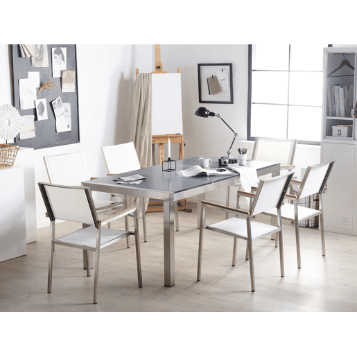 Mesa de refeição de jardim GROSSETO 180 cm 90 cm Flameado Granito Cinzento grafite