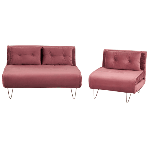 Conjunto de sala de estar VESTFOLD Veludo Rosa 3 lugares