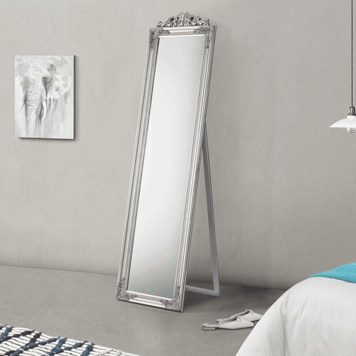 Espelho independente Arezzo com moldura de eucalipto basculante estilo barroco 160 x 40 cm - Prata en.casa.