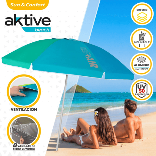 Guarda-sol de 220 cm à prova de vento com proteção UV50 Aktive Beach