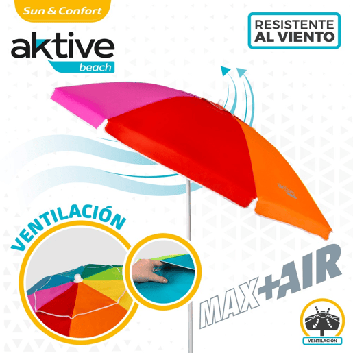 Guarda-sol de 220 cm à prova de vento com proteção UV50 Aktive Beach