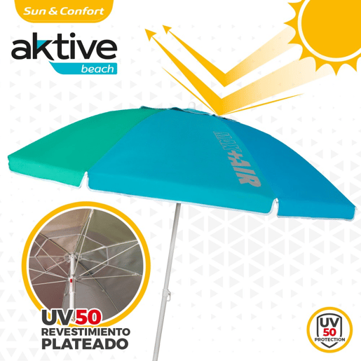 Guarda-sol de 220 cm à prova de vento com proteção UV50 Aktive Beach