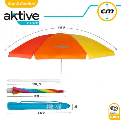 Guarda-sol de 180 cm com proteção UV50 Aktive Beach Guarda-sol de 180 cm com proteção UV50 Aktive Beach