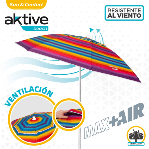 Guarda-sol de praia teto ventilado de 200 cm + proteção UV50 Aktive Beach Guarda-sol de praia teto ventilado de 200 cm + proteção UV50 Aktive Beach