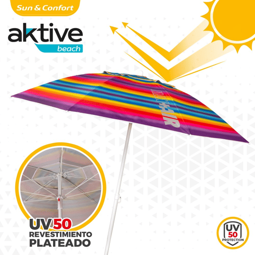 Guarda-sol de praia teto ventilado de 200 cm + proteção UV50 Aktive Beach Guarda-sol de praia teto ventilado de 200 cm + proteção UV50 Aktive Beach